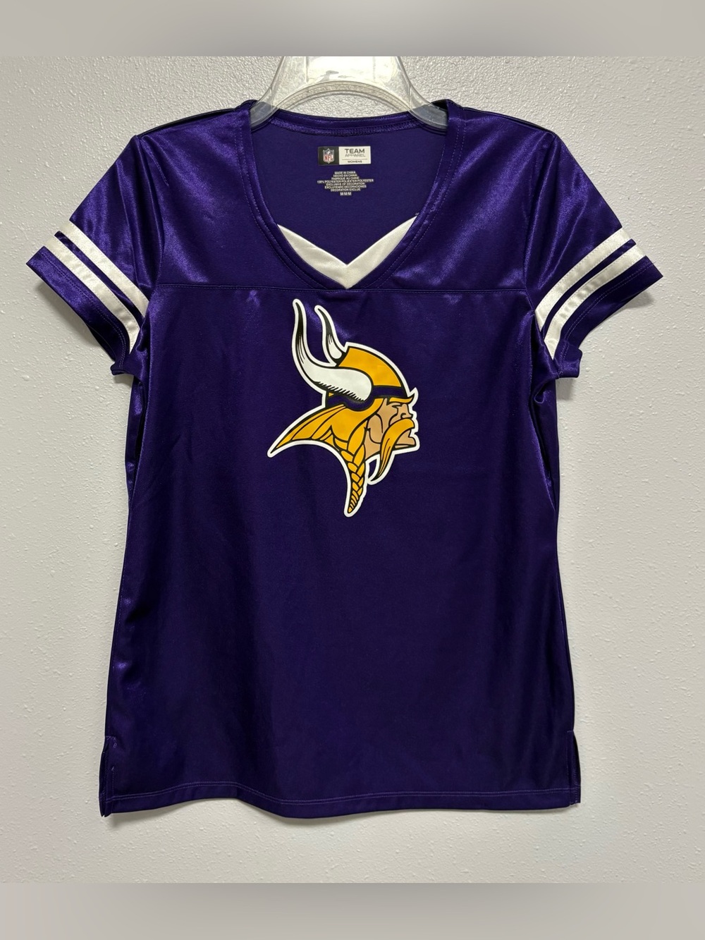 Team Apparel Purple Women's V-Neck Jersey with Yellow Viking Logo